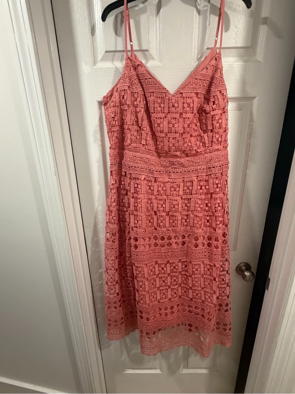 City Chic Coral Lace Midi Dress with Spaghetti Straps